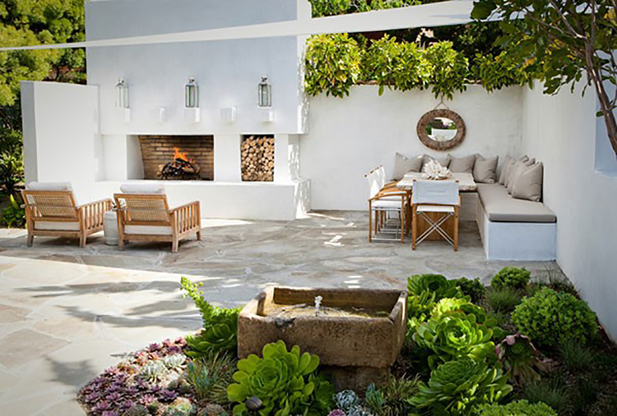 Natural Contemporary Patio Fireplace Backyard Remodel